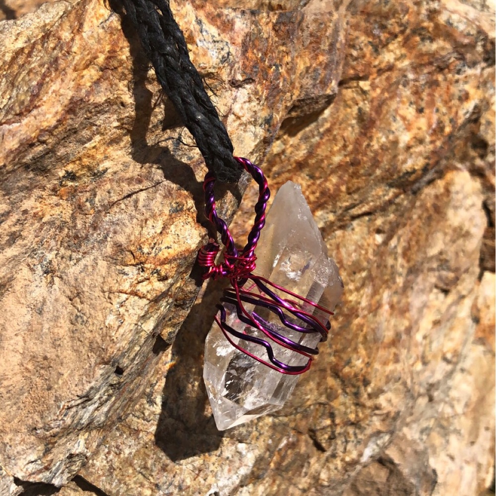Lemurian Clear Quartz Pendant w/ Hemp Necklace